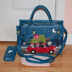 NWT Driving Home For Christmas Medium Leather Satchel